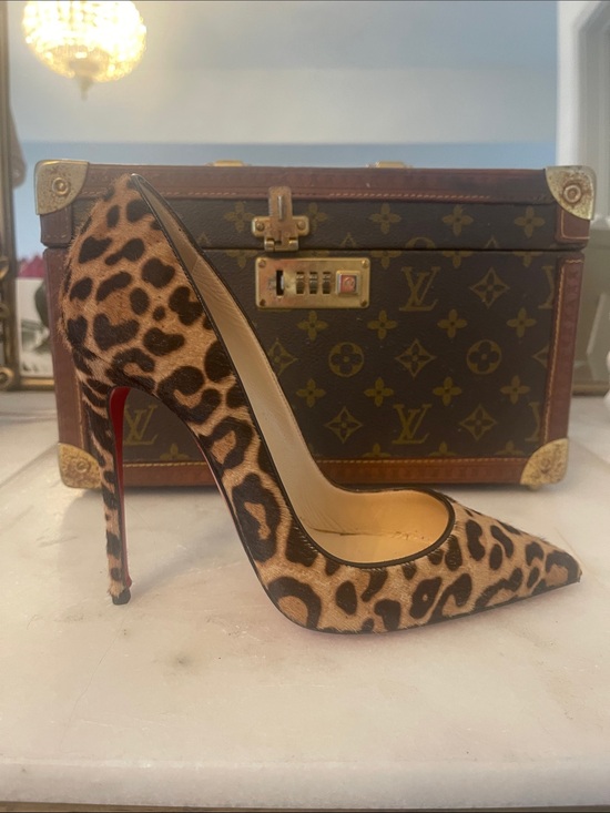 pointed toe cheetah print red bottom heels